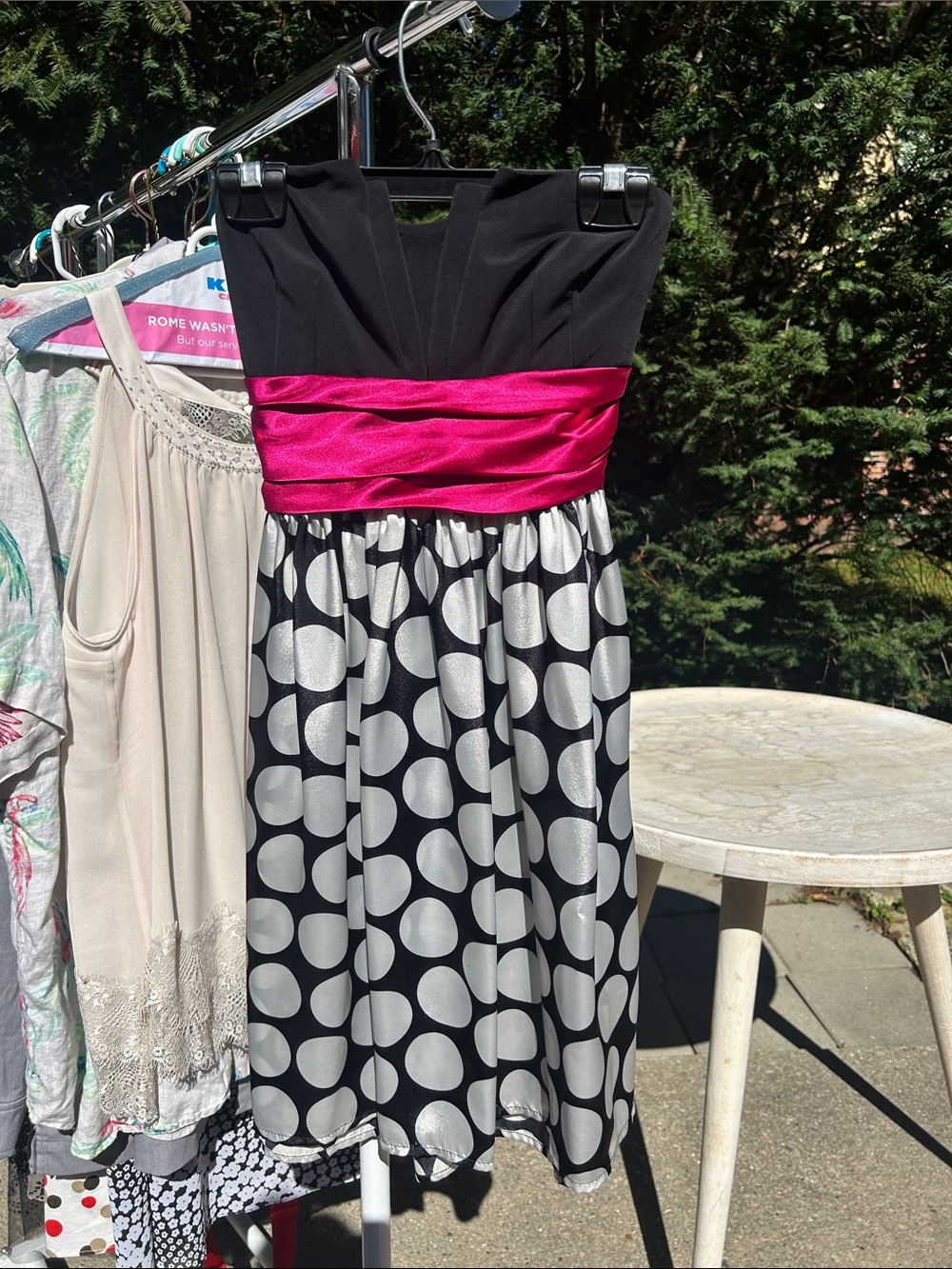 Girls Black & Fuchsia Polka Dot A-Line Dress with Sash